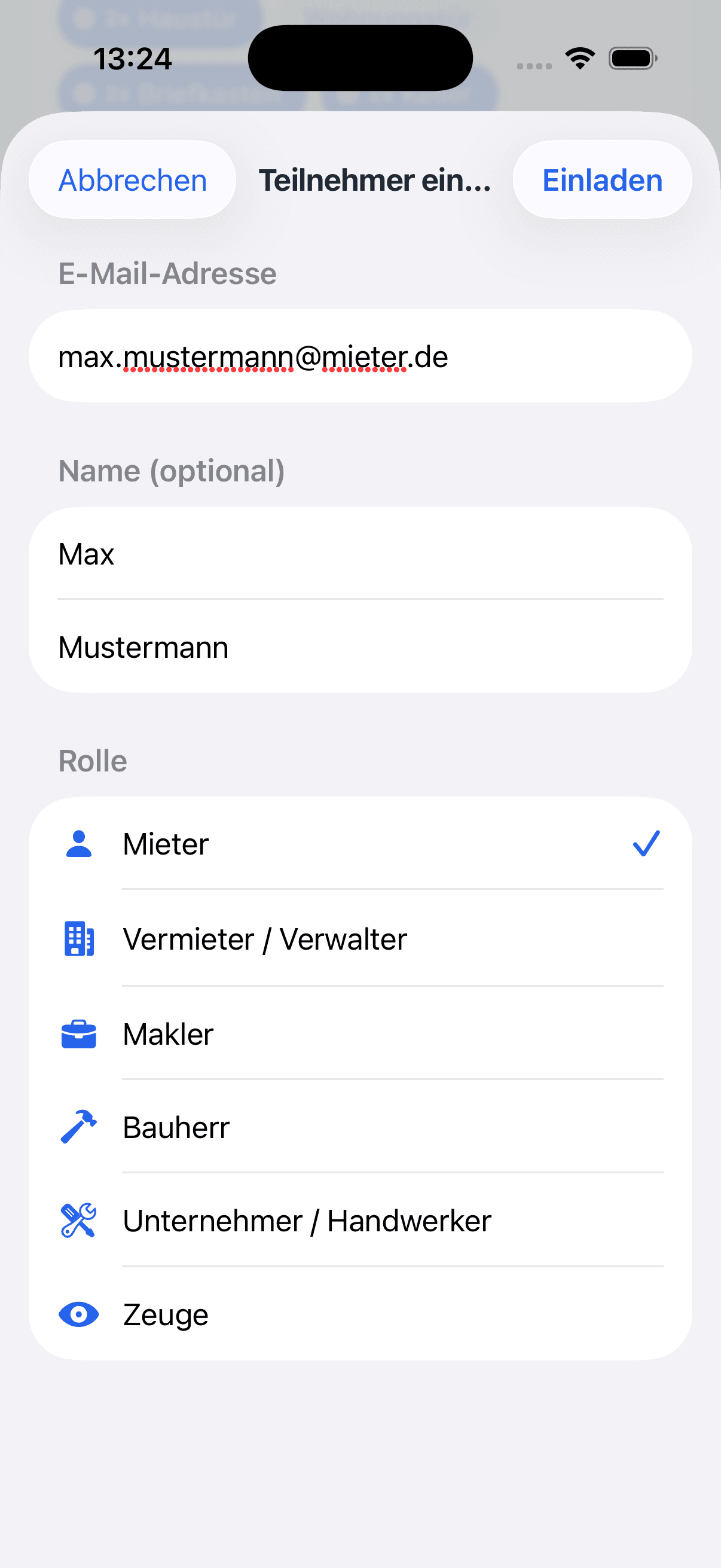 App: Teilnehmer einladen